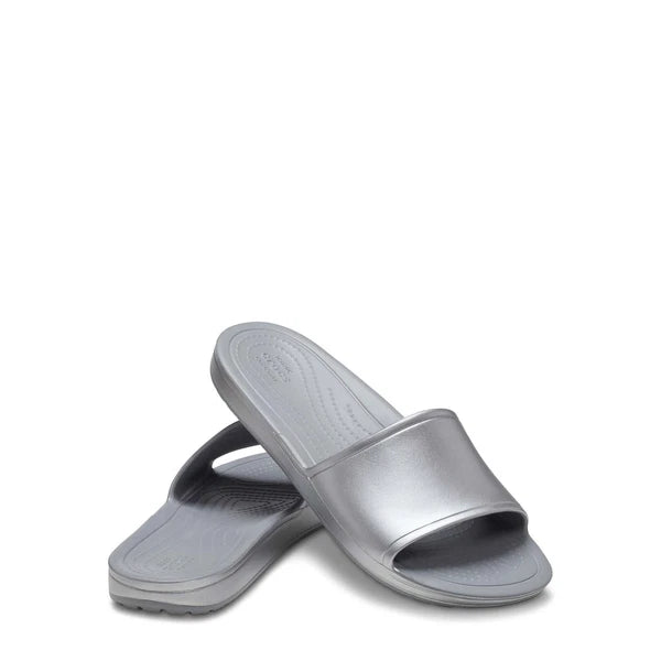Crocs Sandals Women's Size US 9 Silver Kadee Metallic Slide --25-336--