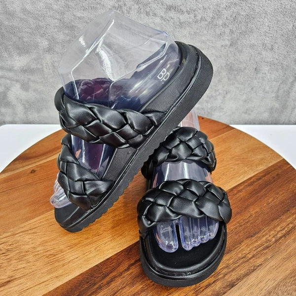 BP Urma Slide Sandals Black Cushy Braided Double Straps Grippy Soles Nordstrom