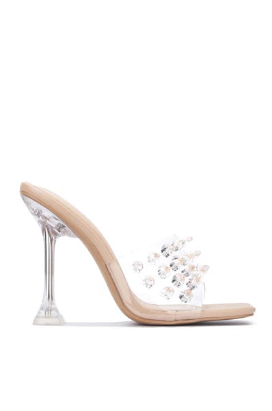 Fashion Women Clear Upper Strap Open Toe Slide high Heels Sandals With Spikes
