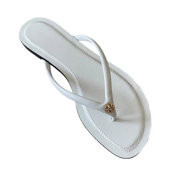 Tory Burch Women Chelsea Leather Flip Flop Thong Sandals Light Cream Sz 7.5 NEW