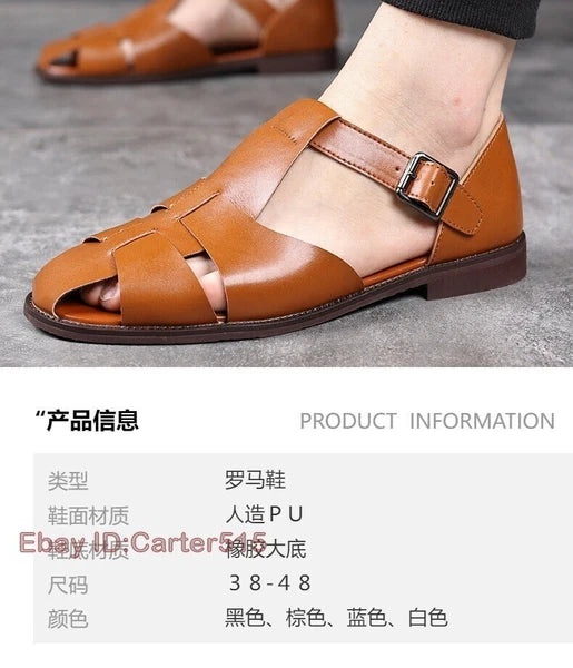 Roman Style Mens Closed Toe Sandals Buckle Flats Casual Business Shoes Summer sz