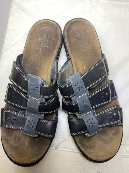 Clark's Leisa Spring Black Leather Sandals Slides Size 9
