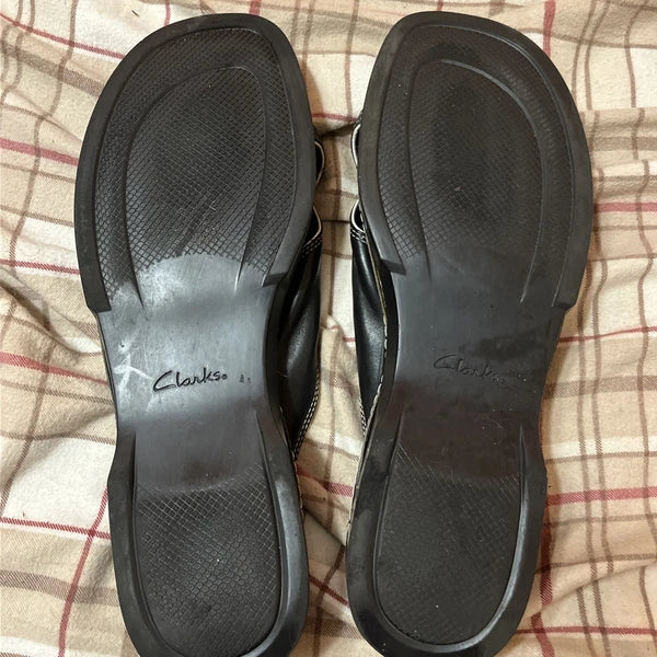 Clarks Womens Soft Black Leather Sandals Grannycore