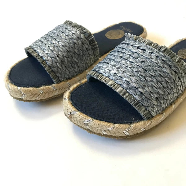 NEW Nalho Meeka Sandals Slides Womens 6 Navy Blue Yoga Mat Espadrilles Raffia