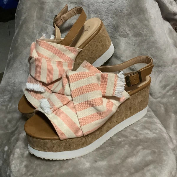Nature Breeze Stripe Open Toe Slide Back Strap Platform Sandals Womens 9
