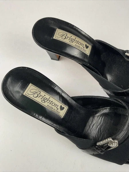 BRIGHTON Shoes Women's Size Black Heart Buckle Strap RENEE Heels Sandals 8.5M