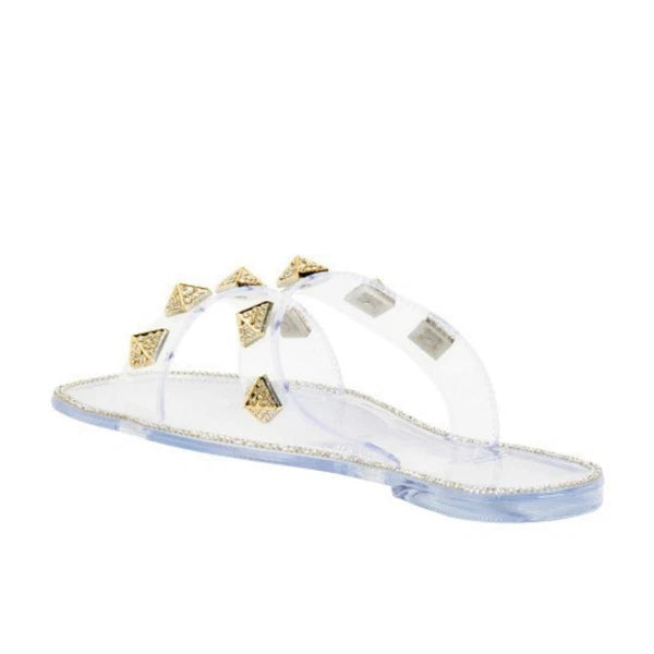 NWT Bamboo Stud Embellished Jelly Flat Slides Sandals   6,7,8