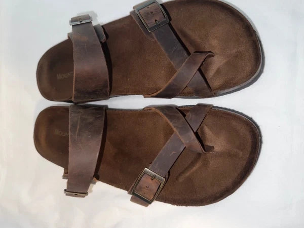 Mountain Sole Women's Birk Style Slip On Sandals, Brown, Leather Straps, Size 9
