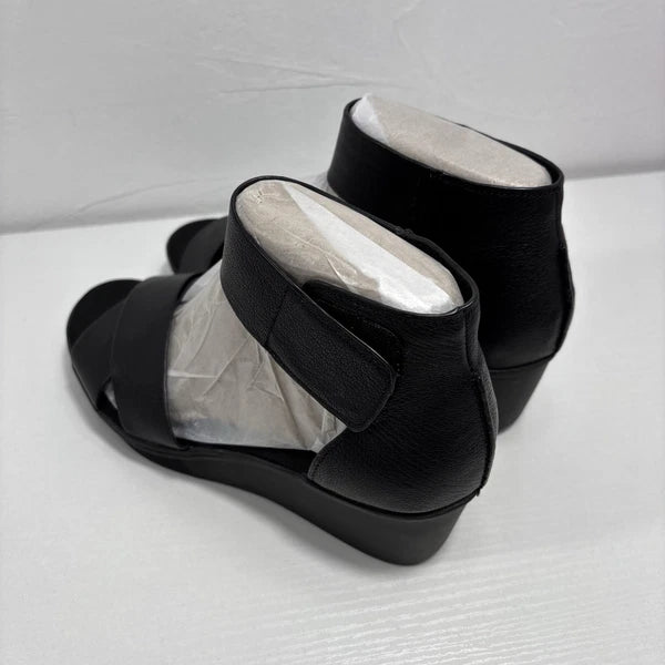 Naturalizer Riviera Womens Sz 8.5m Black Leather Flat Wedge Sandals NEW