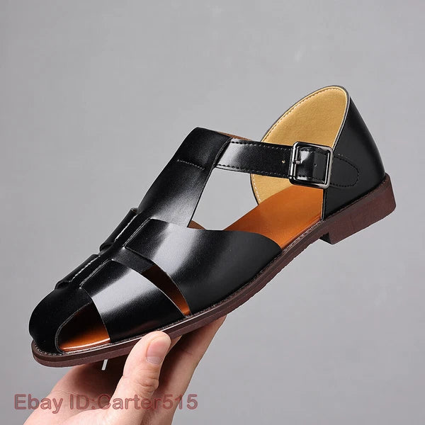 Roman Style Mens Closed Toe Sandals Buckle Flats Casual Business Shoes Summer sz
