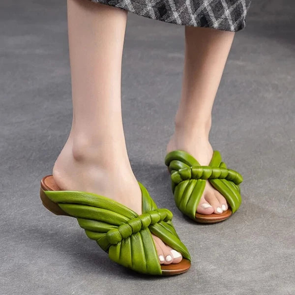 Summer Women Shoes Leather Fashion Low Heel Slippers Peep Toe Outdoor Shoe