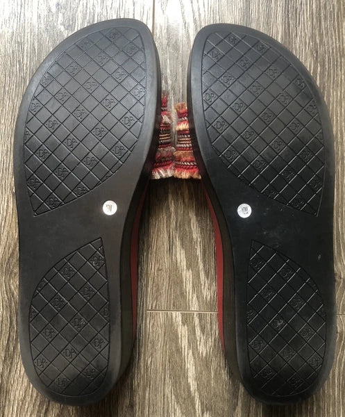 Donald Pliner  Fiji Red Leather Fringe Womens Platform Wedge Slide Sandals 10