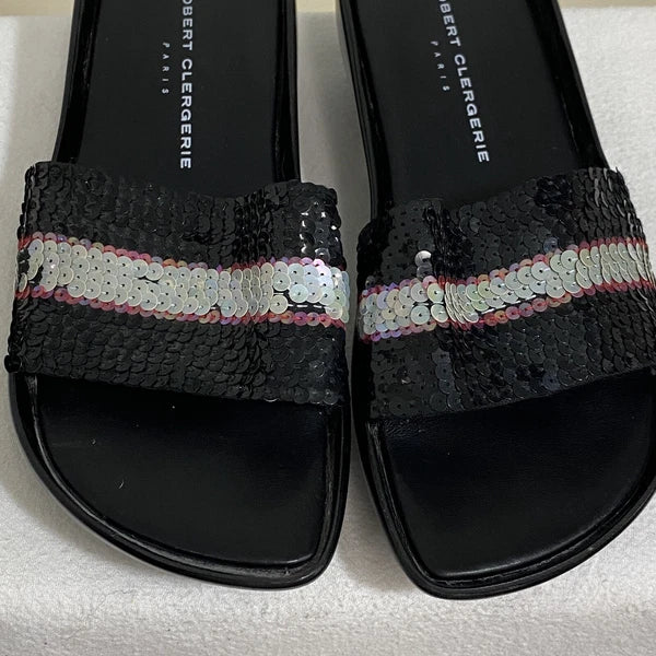 Robert Clergerie Paris Sandals Women's 7 Black Leather Multi Sequin Platform