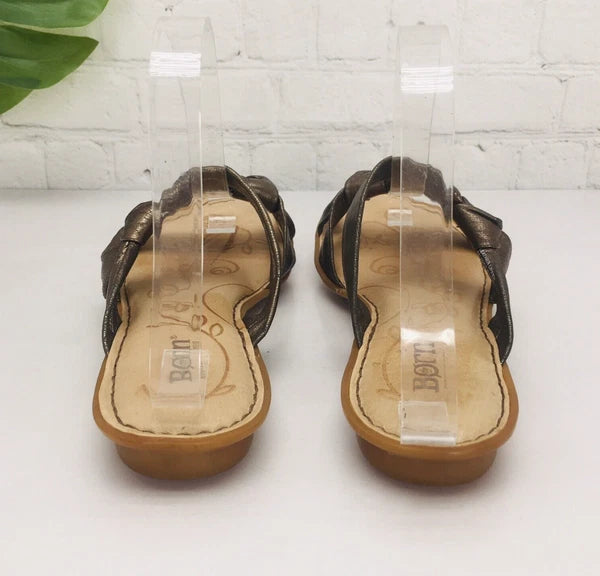 Born Slide Sandals Women's 8/39 Bronze Leather Strap Flat Comfort Flip Flop
