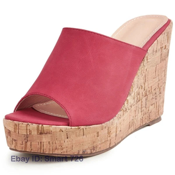 Women's High Wedge Heel Platform Mules Open Toe Sandals Summer Slippers Slide Sz