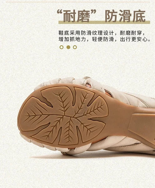 Summer Women Shoes Leather Fashion Low Heel Slippers Peep Toe Outdoor Shoe