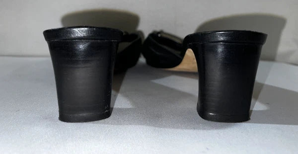 BRIGHTON Shoes Women's Size 7.5 Black Leather Silver Accent TARRAH Sandals Heels