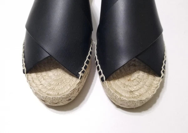 NIB Vince Castel Leather Crisscross Flat Espadrille Slide Sandal Black Sz 5 $225
