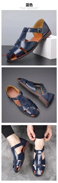 Roman Style Mens Closed Toe Sandals Buckle Flats Casual Business Shoes Summer sz