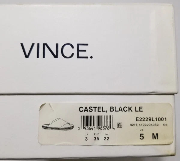 NIB Vince Castel Leather Crisscross Flat Espadrille Slide Sandal Black Sz 5 $225