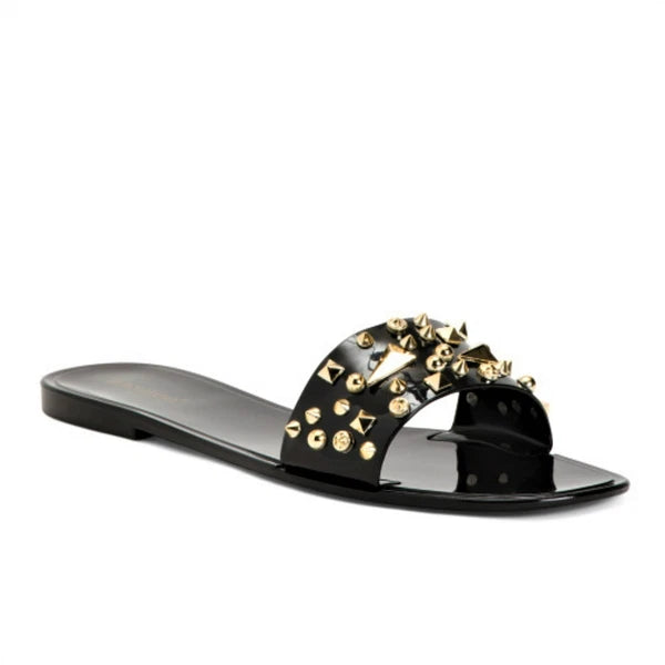 NWT Bamboo Stud Embellished Jelly Flat Slides Sandals   6,7,8