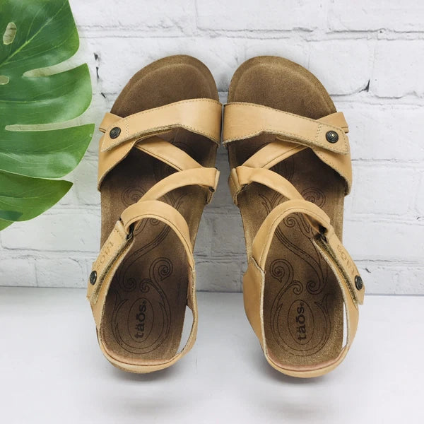Taos Wedge Sandals Women's 9/40 Tan Leathe Gladiator Strappy Comfort Casual