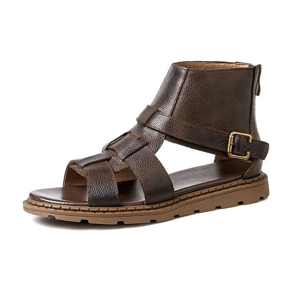 Roman Style Open Toe Sandals Ankle Boots Beach Real Leather Men Shoes Hollow Out