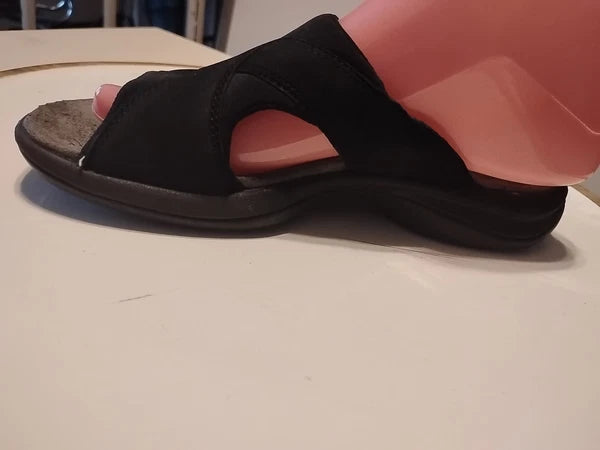 Women's 6 Merrell Topo Cross Black Suede Leather Sandals Air Cushion Slide Vtg
