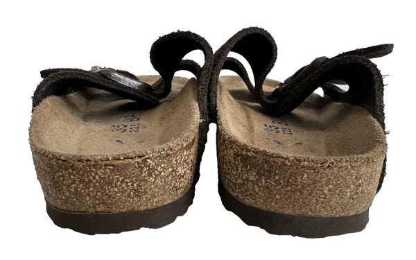 BIRKENSTOCK ARIZONA BROWN SUEDE & SOFT FOOTBED SLIDE SANDALS L4 .35 FREE SHIP