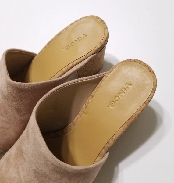 NIB Vince Wyatt Cork Block Heel Platform Slides Sandal in Oatmeal Size 9.5 $325