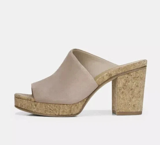 NIB Vince Wyatt Cork Block Heel Platform Slides Sandal in Oatmeal Size 9.5 $325