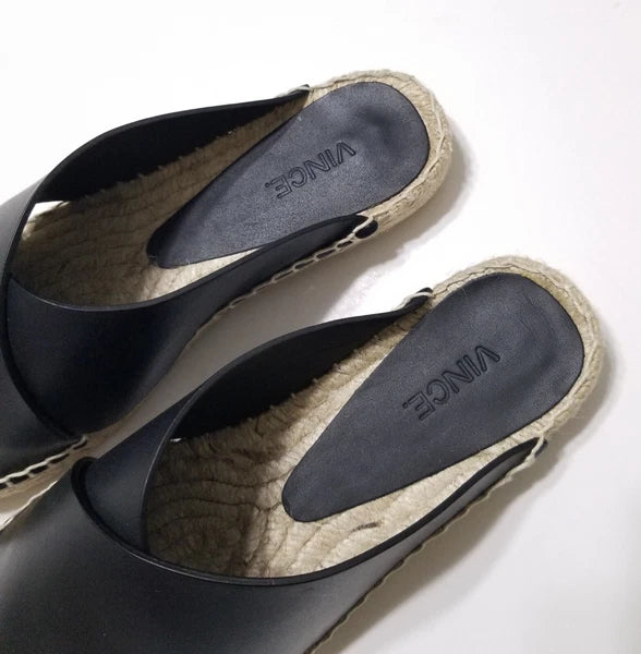 NIB Vince Castel Leather Crisscross Flat Espadrille Slide Sandal Black Sz 5 $225