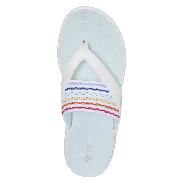 BZees Women's Cabana Sandal Flip-Flop, White/Rainbow Ripple Gore, 7 Wide