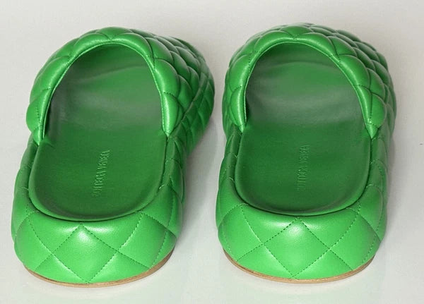 NIB $1450 Bottega Veneta Green Quilted Leather Padded Sandals 9 US 708885 3708