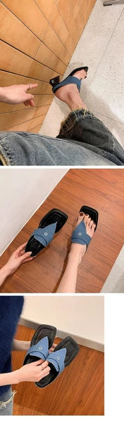 New Womens High Block Heel Slippers Sandals Summer Fashion Square Toe Mules Size