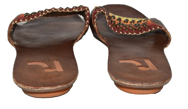 Report Zerav Brown Leather Cone and Flat Studded Womens Slide Sandals Size 9M