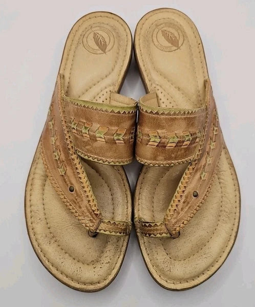 Nurture Leather Havasu Toe Loop Slide Sandals Womens 7.5M Beige Native Weave 180
