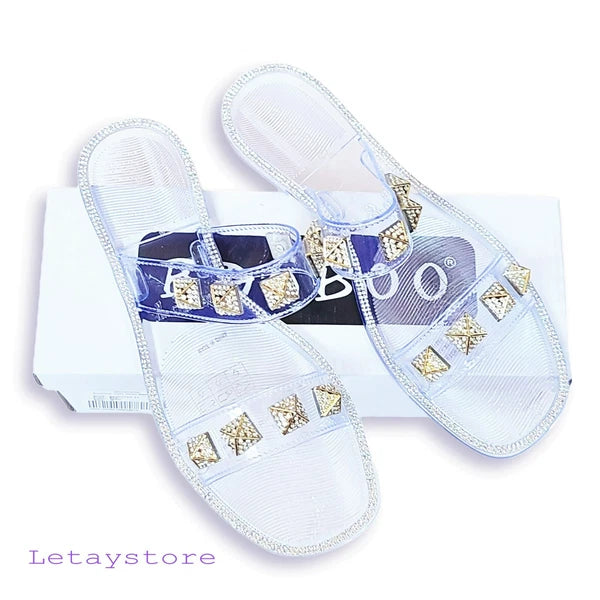 NWT Bamboo Stud Embellished Jelly Flat Slides Sandals   6,7,8