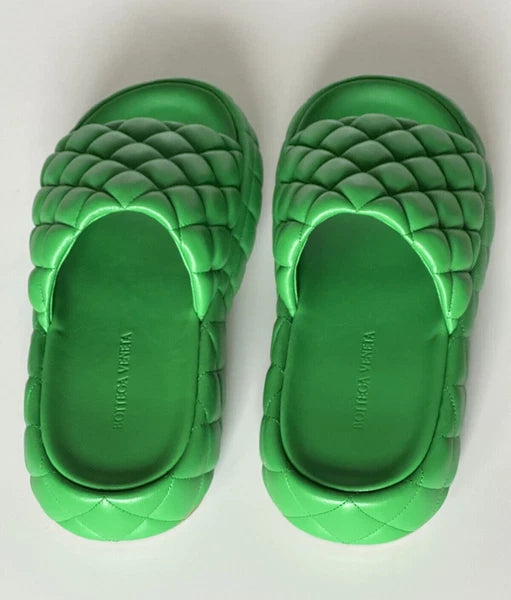 NIB $1450 Bottega Veneta Green Quilted Leather Padded Sandals 9 US 708885 3708