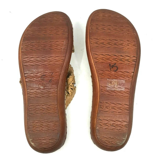 Italina Women's Slide Sandals Brown Rhinestone Straps Size 6.5 Slip-On  [A20]