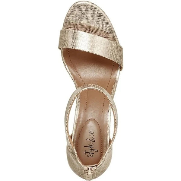 Style & Co Women’s Paycee Two-Piece Dress Sandals NIB Gold Snake
