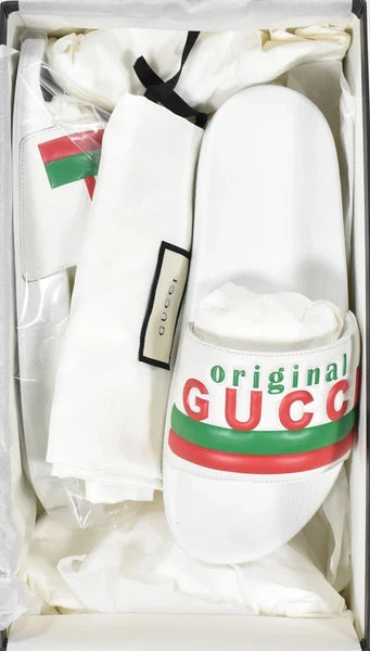 Gucci White Leather Original Slides Women's Size 36, 40 US Size 6, 10 Authentic
