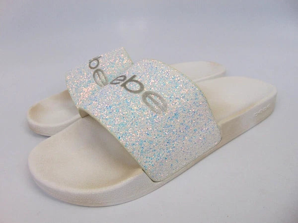 Bebe Womens Fraida Glitter Slide Fashion Sandals Flats Size 11.0 M, White Glitte