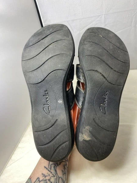 Clark's Leisa Spring Black Leather Sandals Slides Size 9