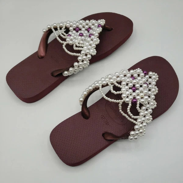 Original HAVAIANAS Flip Flops Women with Pearl/Beads Fashion Finished 37-38 NEW