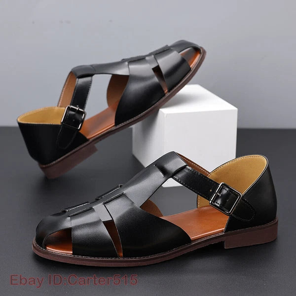 Roman Style Mens Closed Toe Sandals Buckle Flats Casual Business Shoes Summer sz