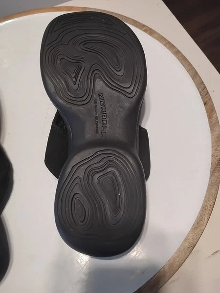 Women's 6 Merrell Topo Cross Black Suede Leather Sandals Air Cushion Slide Vtg