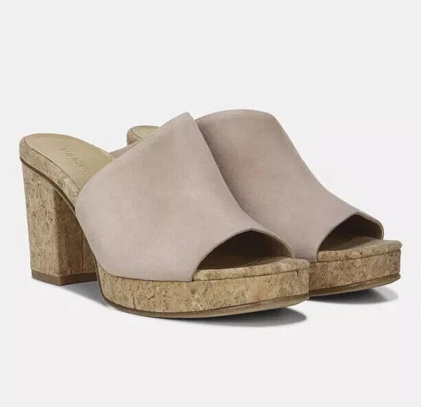 NIB Vince Wyatt Cork Block Heel Platform Slides Sandal in Oatmeal Size 9.5 $325