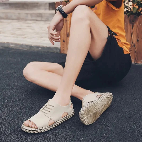 Summer Open Toe Sandals Lace Up Men's Flats Beach Holiday Fashion Shoes 38-44 sz