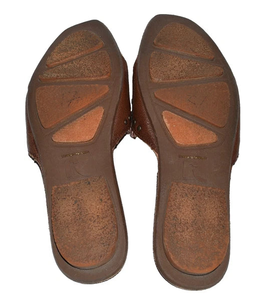 Report Zerav Brown Leather Cone and Flat Studded Womens Slide Sandals Size 9M